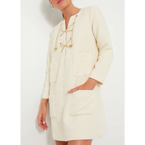 Tuckernuck NEW Blanc Ivory Tie Tweed Kelly Long Sleeve Mini Dress Size Small - Picture 1 of 14